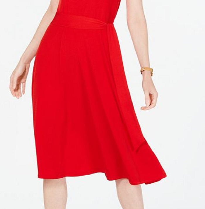 Charter Club Women's Tie Waist MIDI Dress Red Size Large