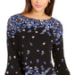Charter Club Women's Floral Print Bell Sleeve Blouse Blue Size Medium