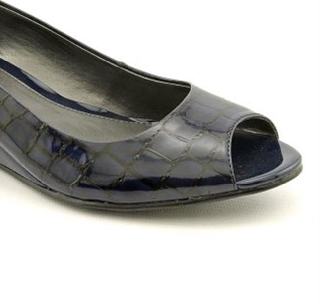 Alfani Women's Cammi Peep Toe Wedges Heels Shoes Blue Size 6.5