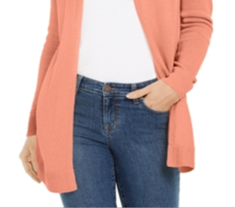 Charter Club Women's Open Front Curved Hem Completer Sweater Pink Size Petite X-Large