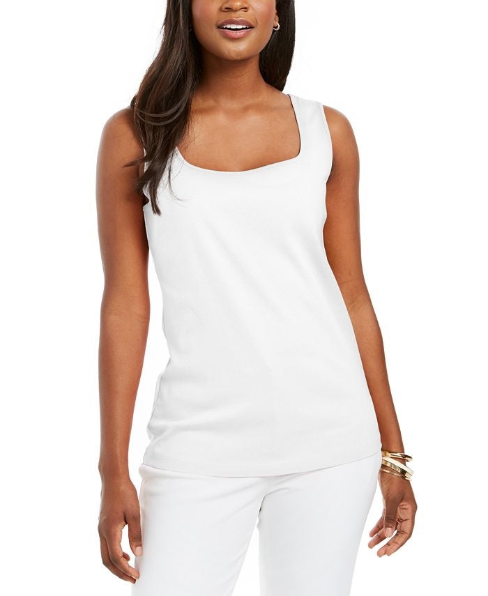 Karen Scott Women's Square Neck Tank Top White Size Small