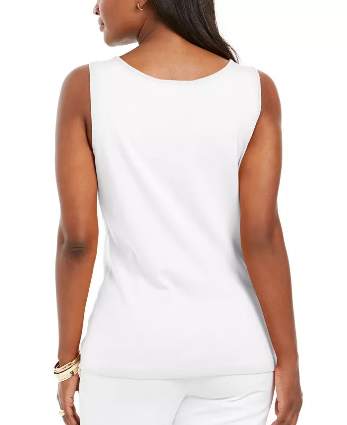 Karen Scott Women's Square Neck Tank Top White Size Small