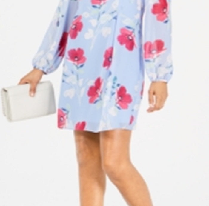 INC International Concepts Women's Long Sleeve Above the Knee Shift Dress Blue Size Large