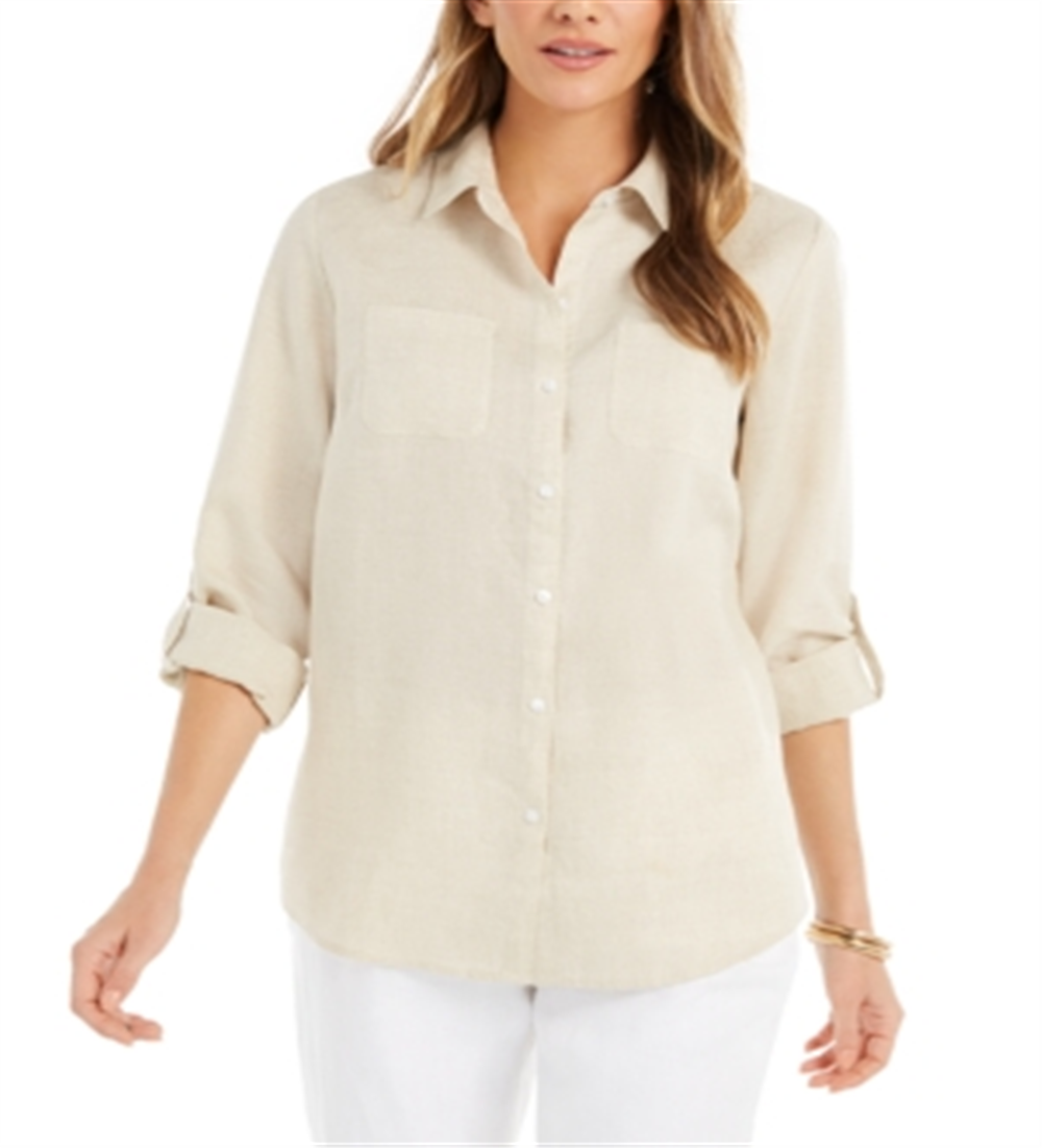Charter Club Women's Linen Shirt Beige Size S