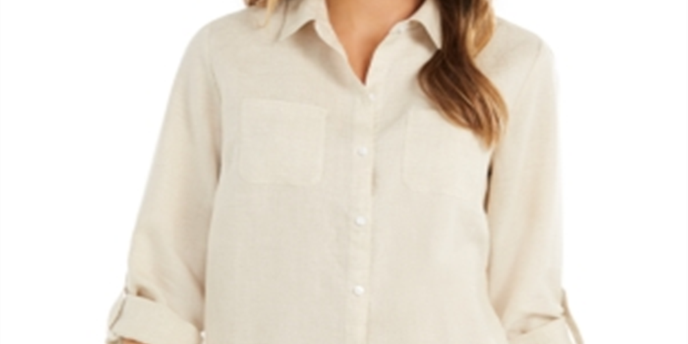 Charter Club Women's Linen Shirt Beige Size S