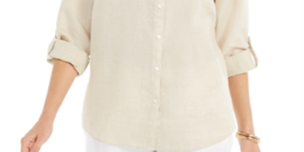 Charter Club Women's Linen Shirt Beige Size S