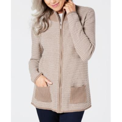 Karen Scott Women's Petite Textured Zip-Front Cardigan Pl Chestnut Combo Size Petite Large