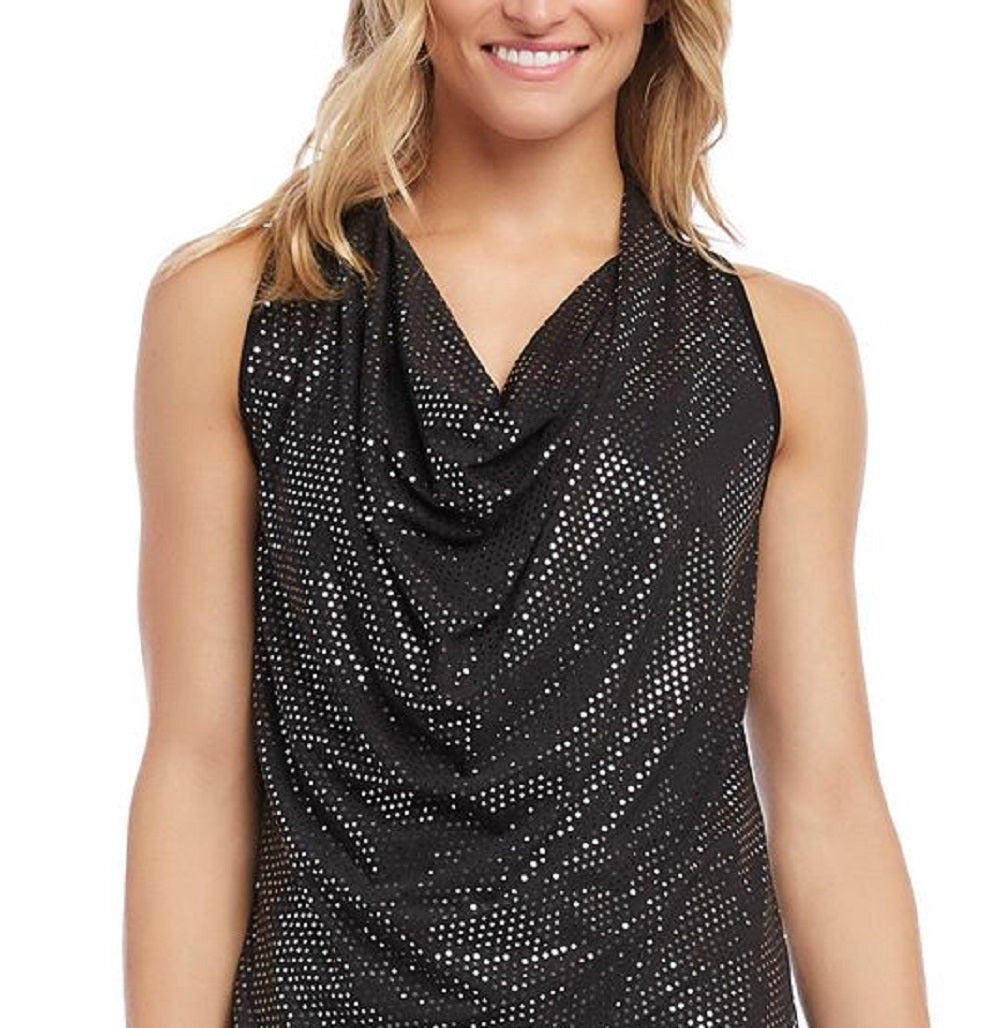 Karen Kane Women's Sequin Drape Neck Top Black Size Medium