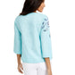 Charter Club Petite Floral-Embroidered Linen-Blend Top Blue Size Petite L