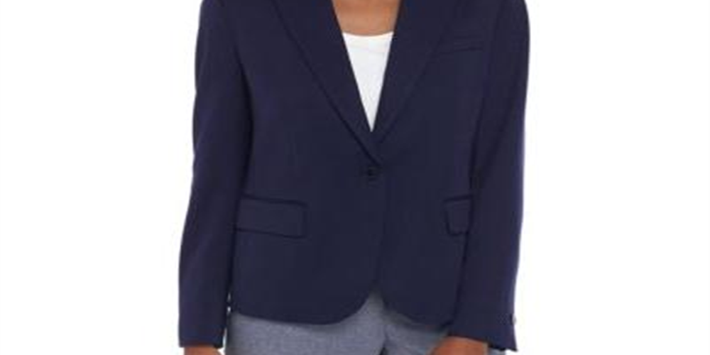 Anne Klein Womens One-Button Blazer Work Wear Business Blue Size 12
