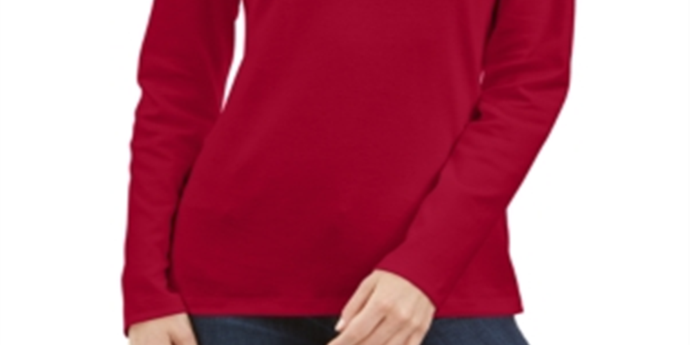 Karen Scott Petite Cotton Turtleneck Top - New Red Amore Red Size Petite S