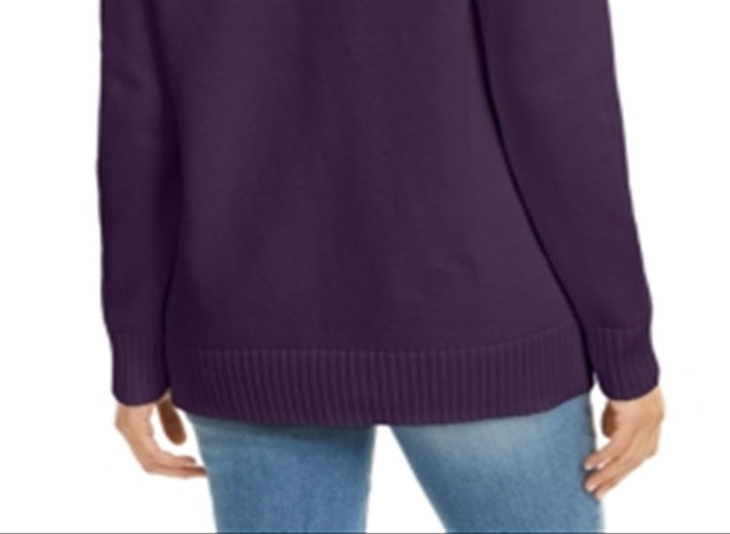 Karen Scott Women's Cotton Mock Neck Sweater Purple Size Small