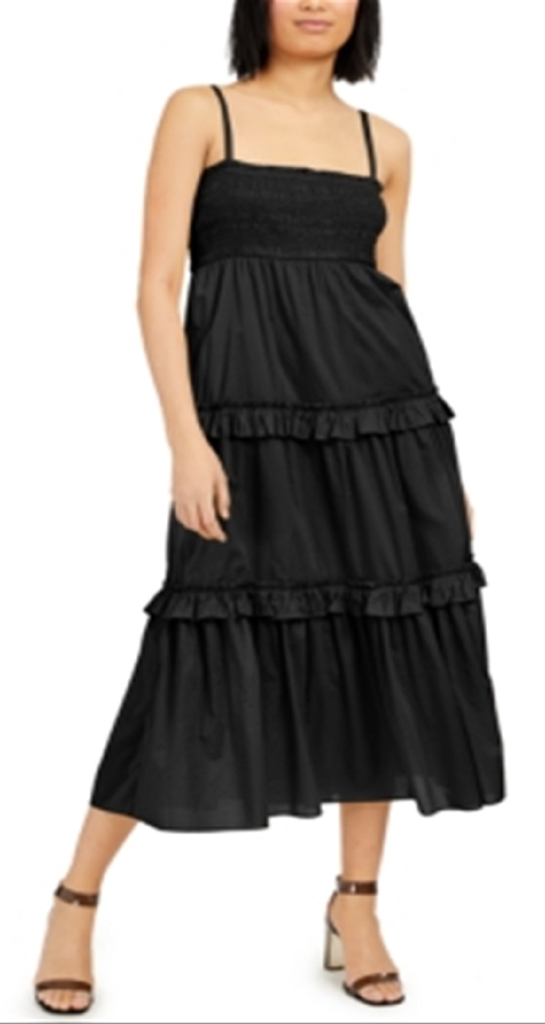 INC International Concepts Women's Smocked Tiered Maxi Dress Black Size XX Large