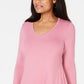 JM Collection Women's V Neck Handkerchief Hem Top Pink Size Medium