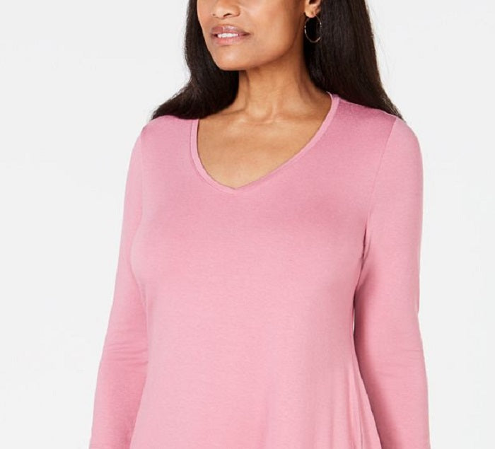 JM Collection Women's V Neck Handkerchief Hem Top Pink Size Medium