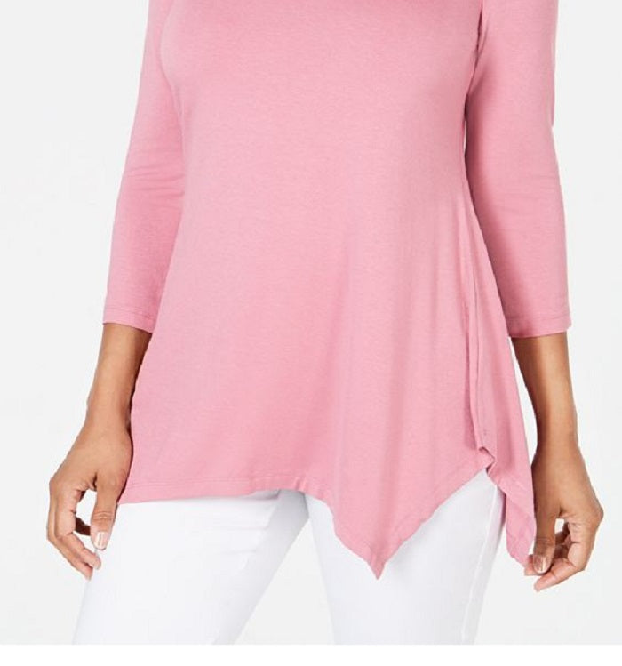 JM Collection Women's V Neck Handkerchief Hem Top Pink Size Medium