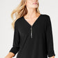 JM Collection Women's Zipper Trim Top Black Size Petite