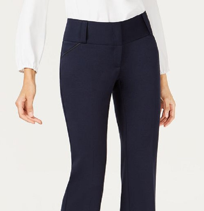 Alfani Women's Faux Leather Trim Wide Leg Trousers Blue Size 16 Petite