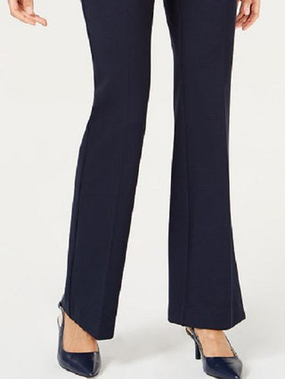 Alfani Women's Faux Leather Trim Wide Leg Trousers Blue Size 16 Petite