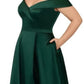 Xscape Women's Satin Zippered Off Shoulder Full Length Formal Fit Flare Dress Green Size 16W