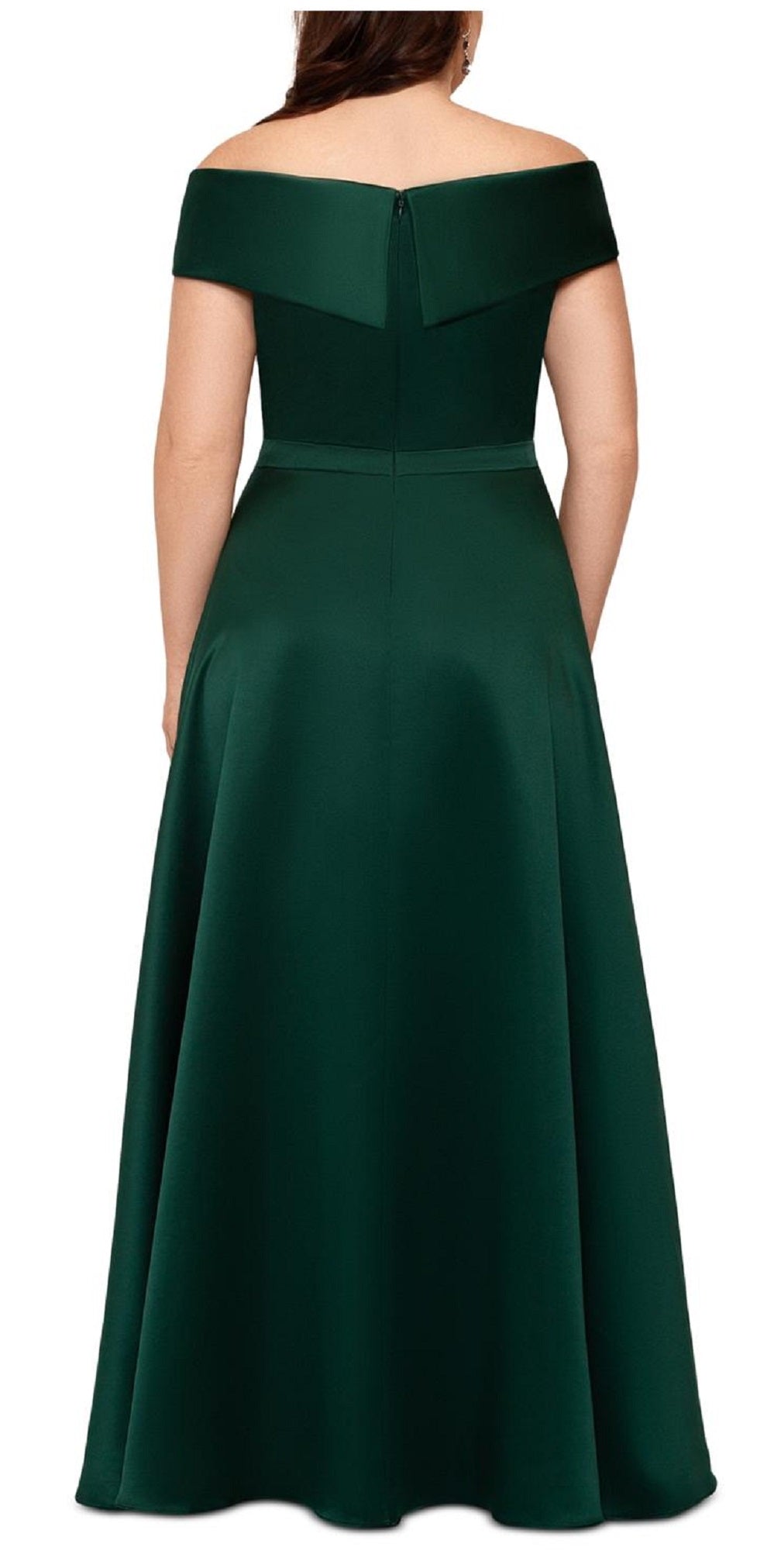 Xscape Women's Satin Zippered Off Shoulder Full Length Formal Fit Flare Dress Green Size 16W