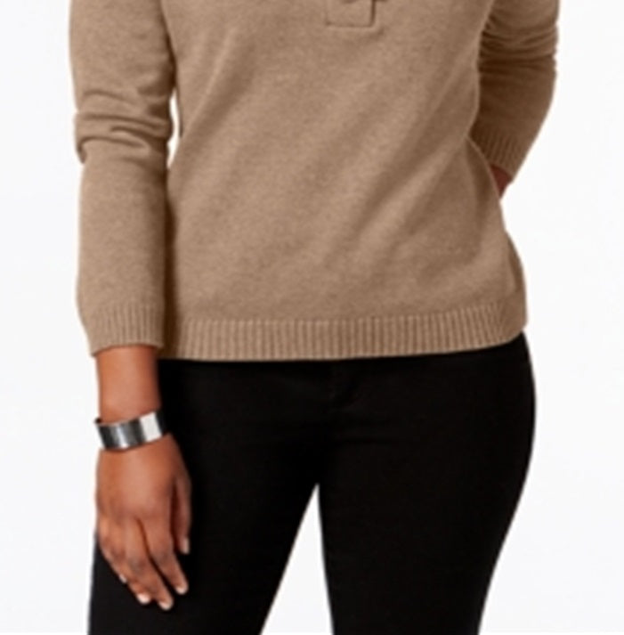 Karen Scott Women's Hardware V Neck Cotton Sweater Brown Size Large