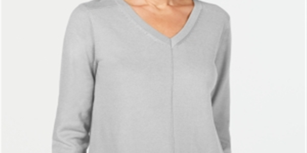 Karen Scott V-Neck Pullover Sweater Gray Size 2XL