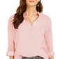 Style & Co Women's Textured Solid Popover Top Pink Size Large