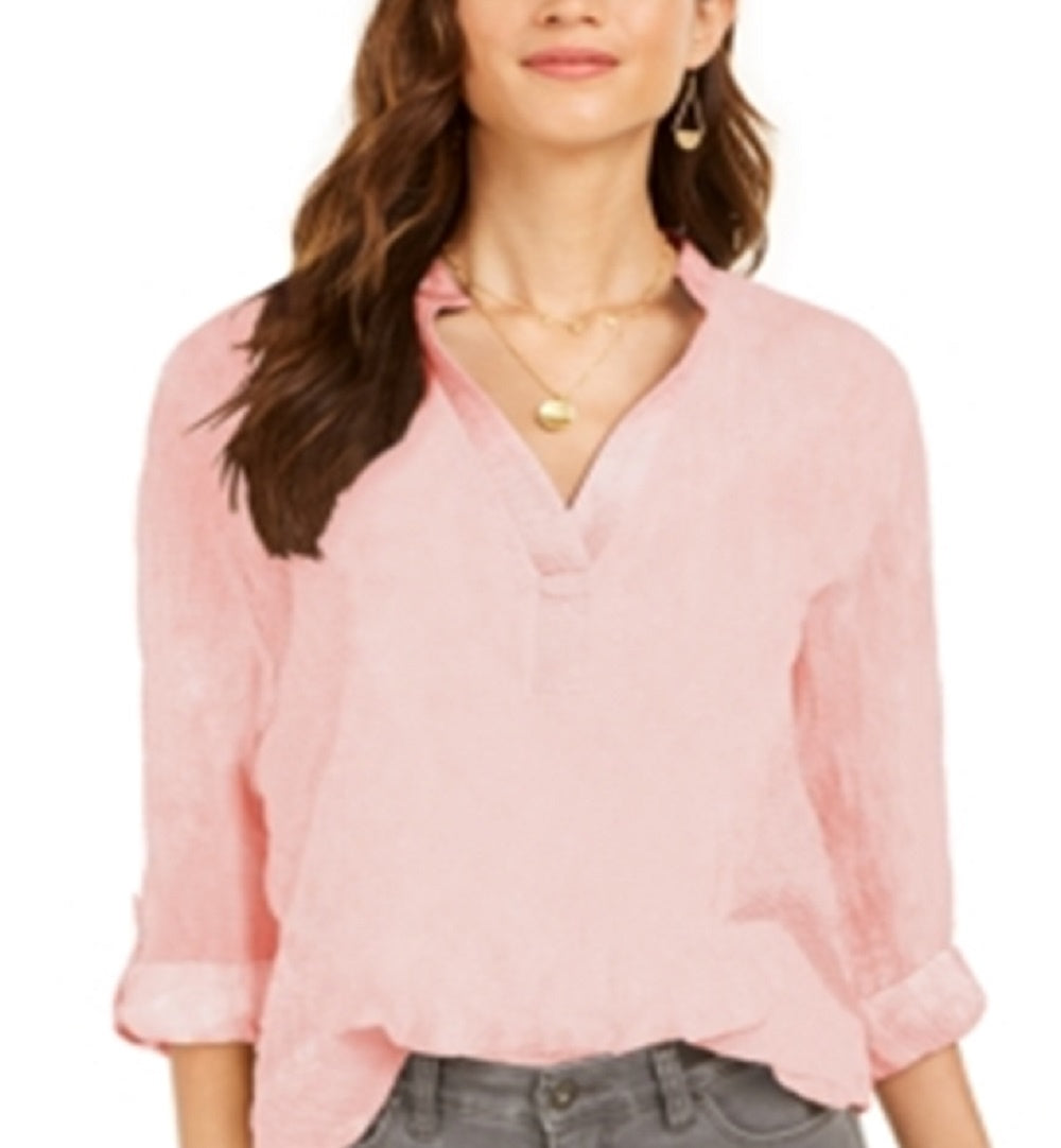 Style & Co Women's Textured Solid Popover Top Pink Size Large