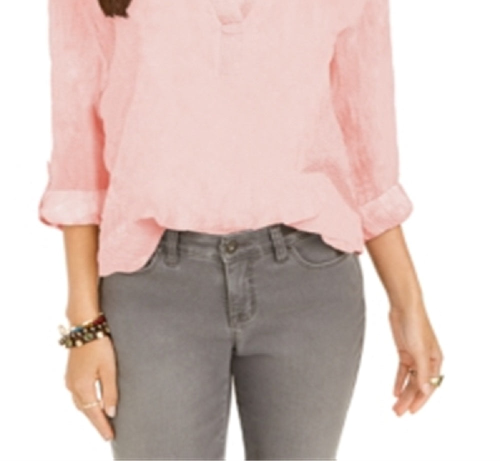 Style & Co Women's Textured Solid Popover Top Pink Size Large