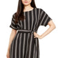 Alfani Women's Striped Short Sleeve Jewel Neck Knee Length Fit Flare Dress Black Size Large
