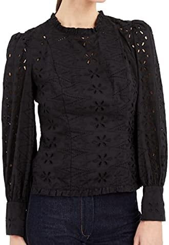 INC International Concepts Women's Cotton Eyelet Top Black Size L