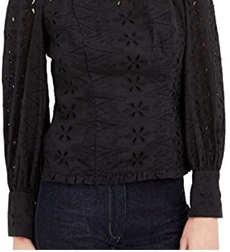 INC International Concepts Women's Cotton Eyelet Top Black Size L