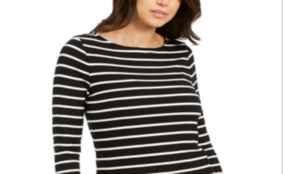 Charter Club Women's Striped Top Black Size Petite S