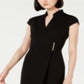 Calvin Klein Women's Short Sleeve V Neck Above the Knee Sheath Wear to Work Dress Black Size 12Petite