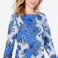Charter Club Women's Printed Cotton 3/4 Sleeve Top Blue Size L