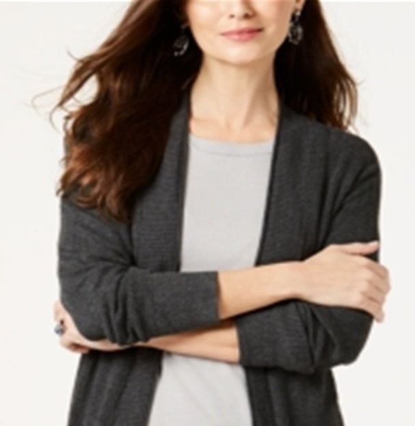 Style & Co Women's Waffle Thermal Long Cardigan Gray Size Petite S