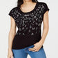 INC Women's Animal Print Short Sleeve T-Shirt Top Black Size XS