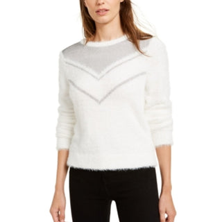 Bar III Women's Chainmail-Trim Sweater  - White White Size Medim