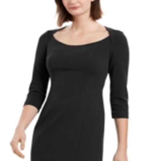 Calvin Klein Women's Zippered 3/4 Sleeve Scoop Neck Above the Knee Sheath Dress Black Size 2