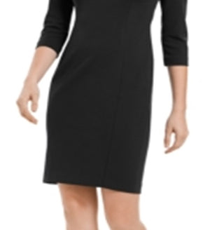 Calvin Klein Women's Zippered 3/4 Sleeve Scoop Neck Above the Knee Sheath Dress Black Size 2