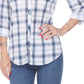 White Mark Women's Oakley Stretchy Plaid Top Blue Size Small