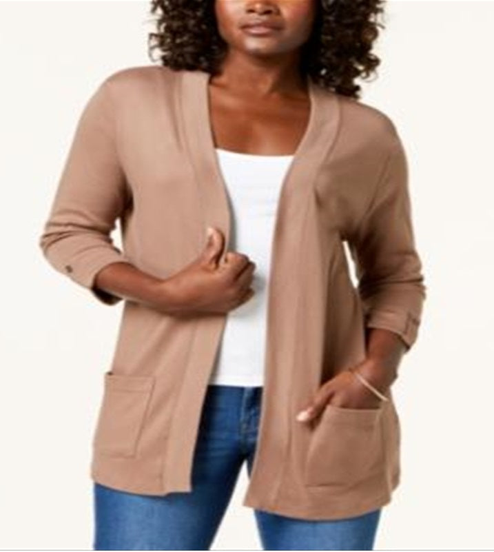 Karen Scott Women's Cotton Cozy Cardigan Brown Size Small