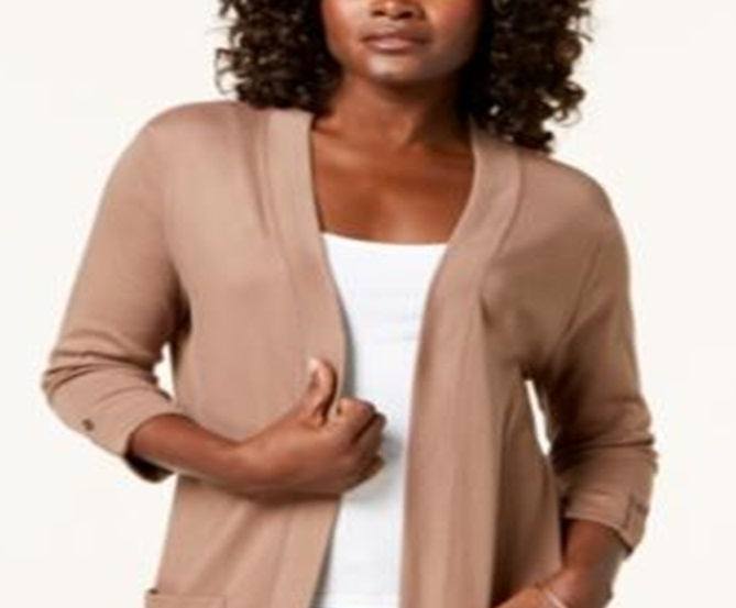 Karen Scott Women's Cotton Cozy Cardigan Brown Size Small