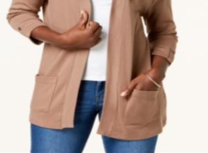 Karen Scott Women's Cotton Cozy Cardigan Brown Size Small