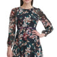 Tommy Hilfiger Women's Long Sleeve Floral Print Chiffon Shift Dress Black Size 8P