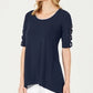 JM Collection Women's Braided Sleeve Tunic Blue Size Petite S