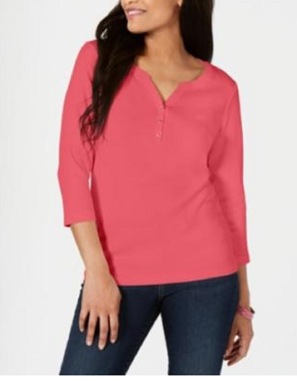 Karen Scott Women's Cotton Henley Top Orange Size X-Small