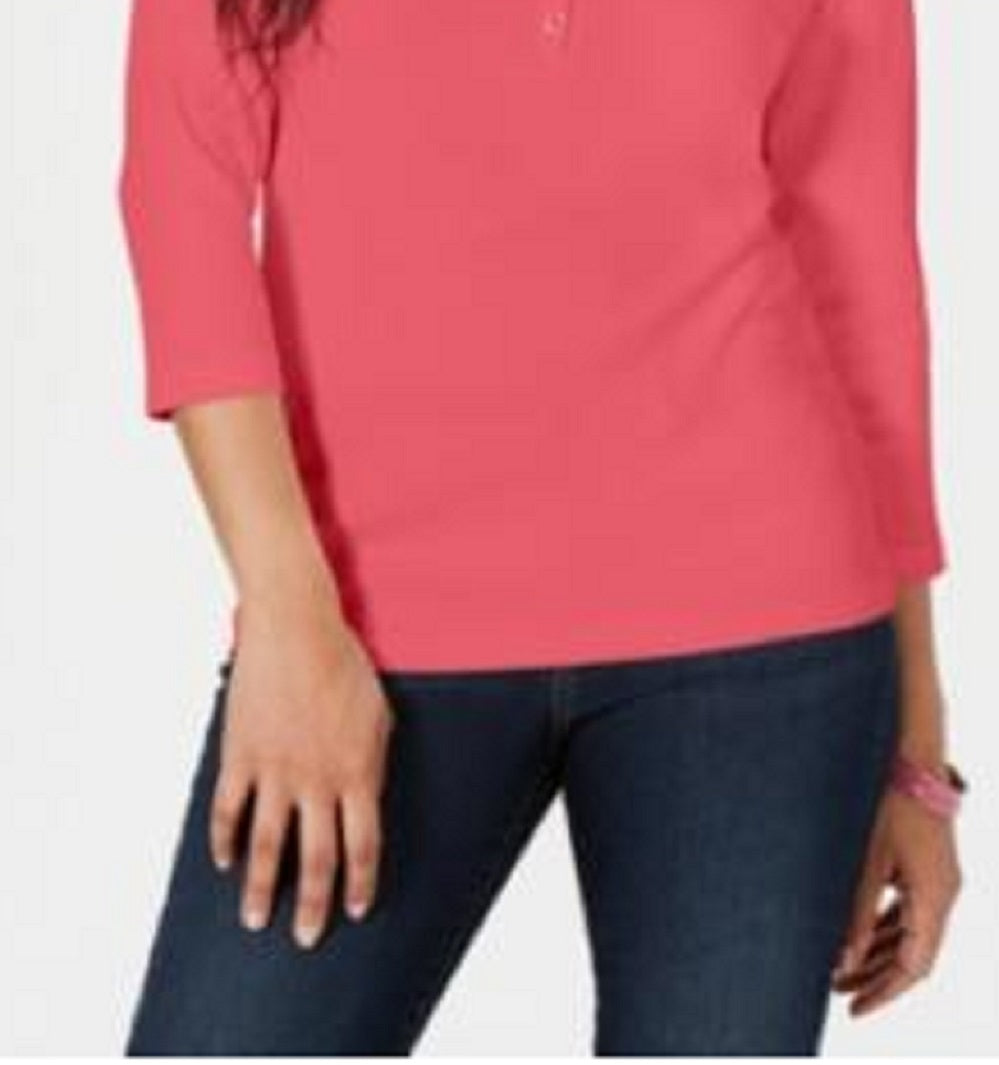 Karen Scott Women's Cotton Henley Top Orange Size X-Small