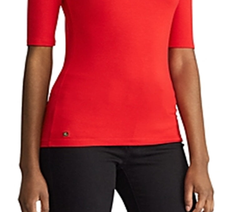Ralph Lauren Women's Willa Jersey Elbow Sleeve Turtleneck Top Red Size Medium